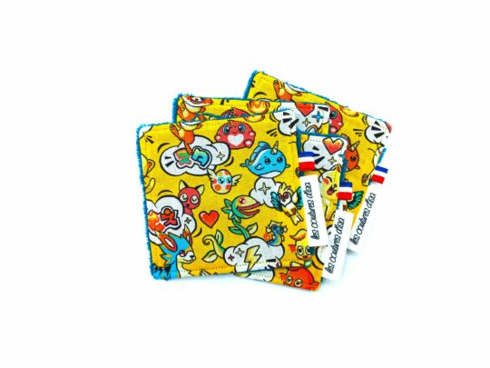 Lingettes lavables jaunes " Cartoon Japonais "