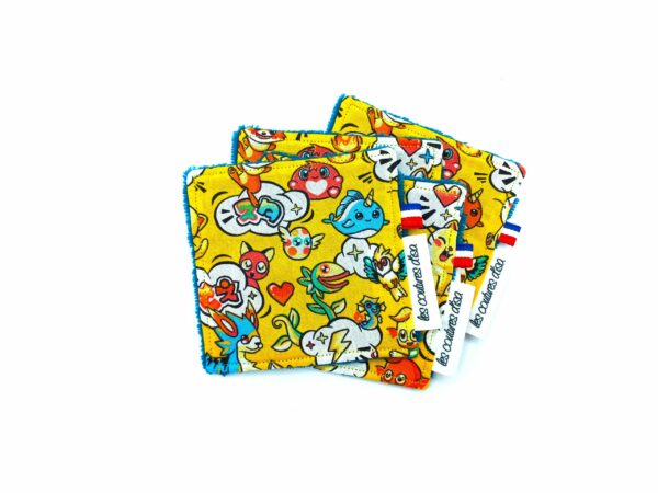 Lingettes lavables jaunes " Cartoon Japonais "